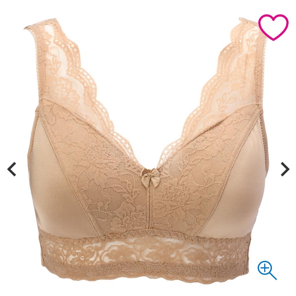 Rhonda Shear Classic pin up Lace Trimmed Tan Bralette XS